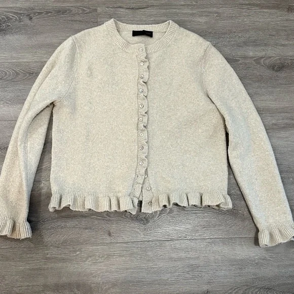 Cream Ruffle Trim Cardigan Sweater - Picture 3 of 5